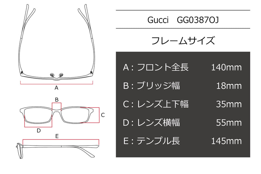 【鯖江製】GUCCI(グッチ) GG 0387OJ-001ブラック(55)