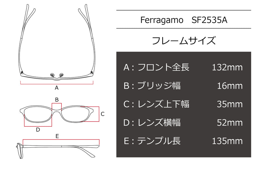 【鯖江製】Ferragamo(フェラガモ) SF 2535A-001ブラック(52)